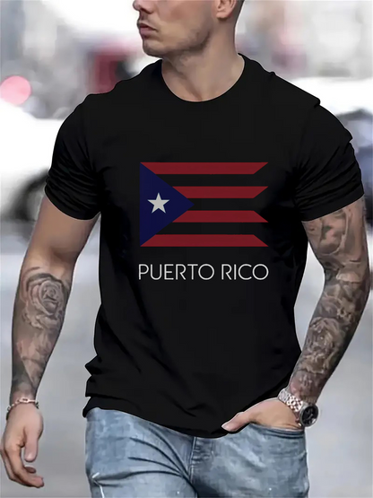Men's Graphic T-Shirt Puerto Rico Stylized Flag Stripes And Modern Patriotic Symbol