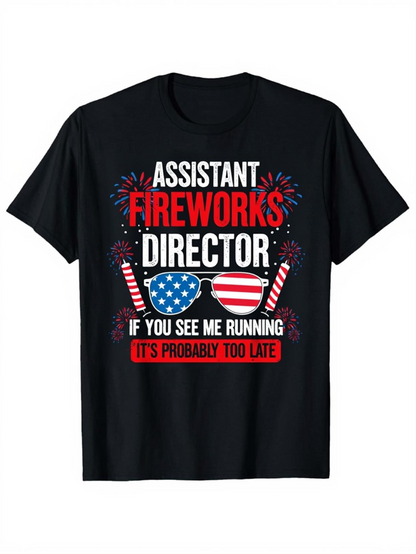 Men's Graphic T-Shirt Assistant Fireworks Director Sunglasses With American Flags And Fireworks
