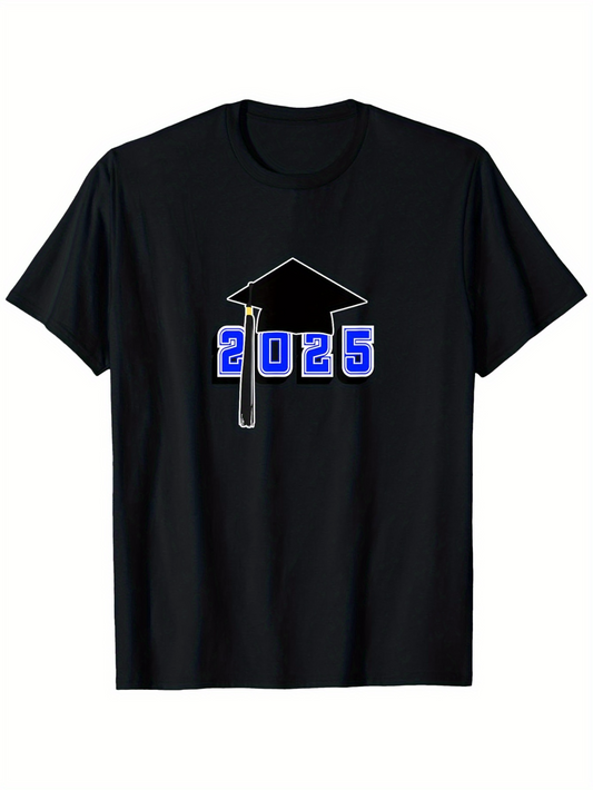 Men's Graphic T-Shirt Bold Blue Numbers With Graduation Cap Over The Year 2025