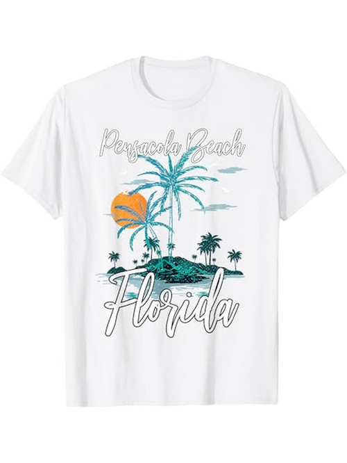 Men's Graphic T-Shirt Panama Beach Florida Sunset Palm Trees On Island