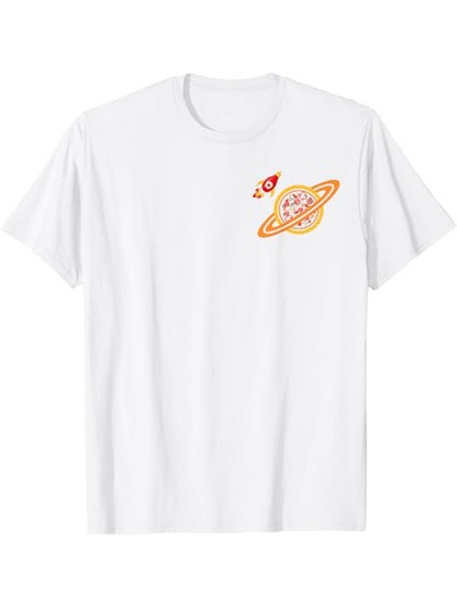 Men's Graphic T-Shirt Whimsical Space Voyage With Orbiting Cartoon Planet And Rocket