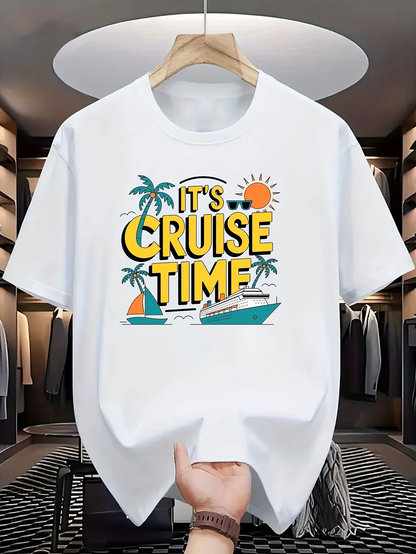 Men's Graphic T-Shirt Its Cruise Time Tropical Palms With Relaxing Ocean Sunset And Cruise Ship