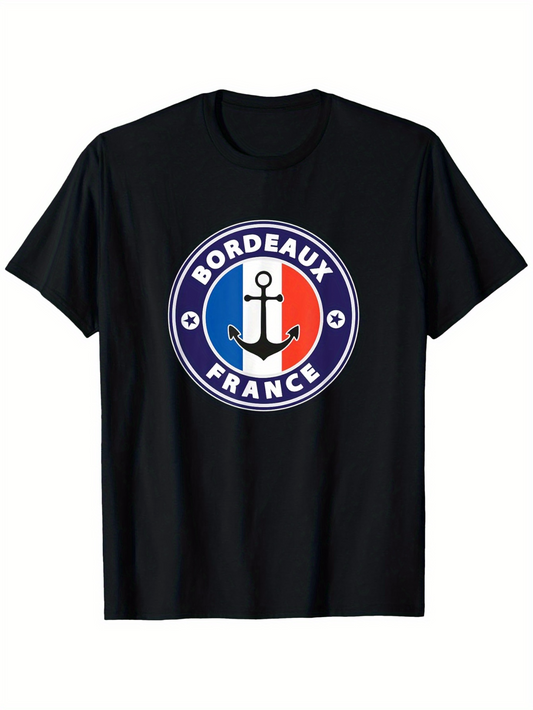 Men's Graphic T-Shirt Bordeaux France Vintage Anchor Emblem With Red Blue Circle Logo Anchor
