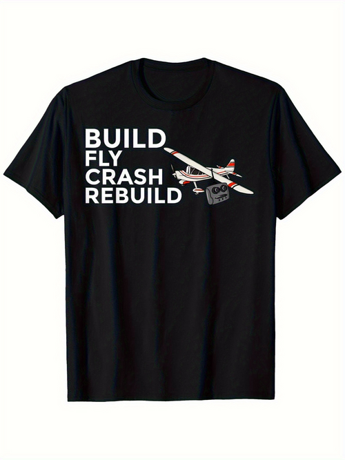 Men's Graphic T-Shirt Build Fly Crash Rebuild Seaplane Soaring Over Calm Blue Water