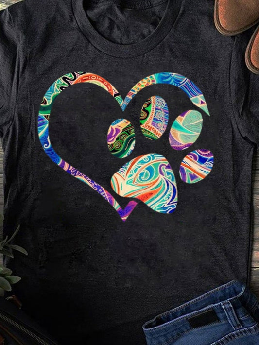 Men's Graphic T-Shirt Colorful Swirling Patterns With Heart Shaped Paw Print