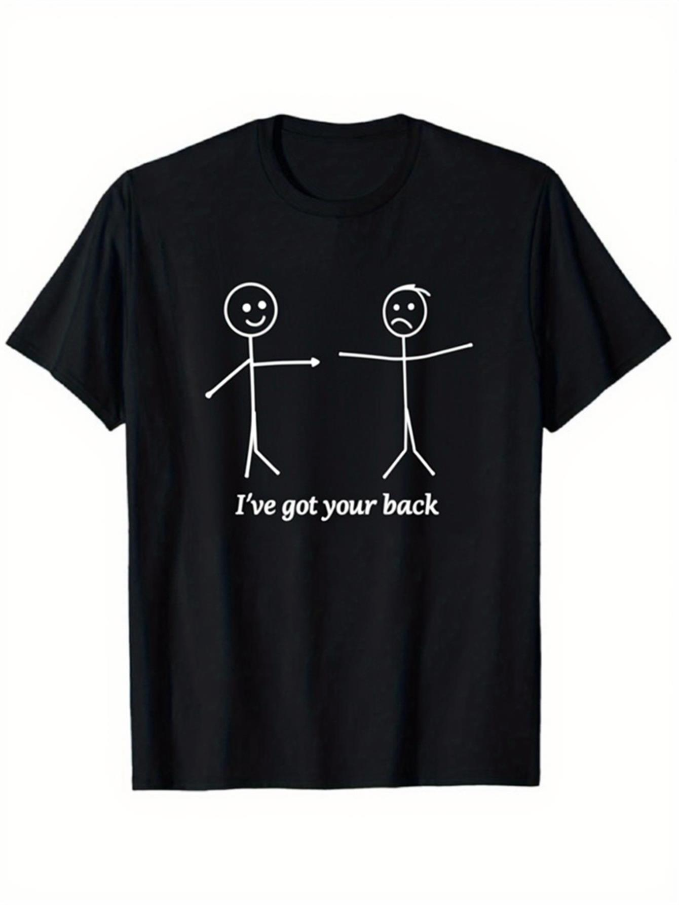Men's Graphic T-Shirt Ive Got Your Back Playful Stick Figures Black Cotton T Shirt