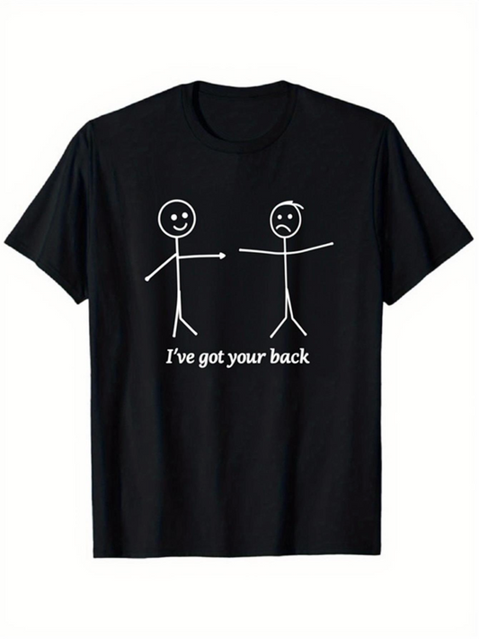 Men's Graphic T-Shirt Ive Got Your Back Playful Stick Figures Black Cotton T Shirt