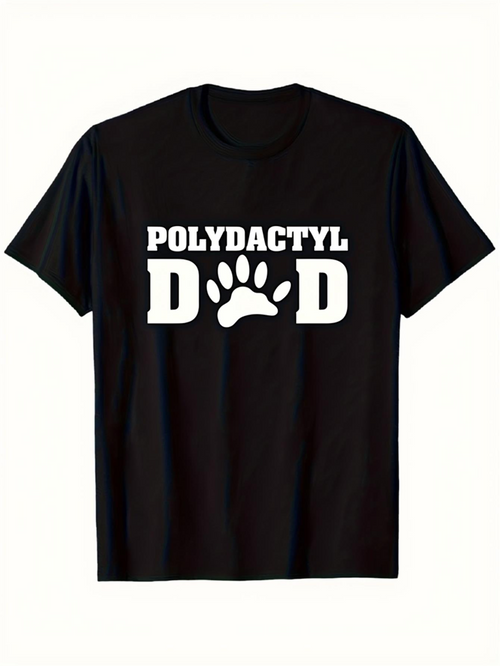 Men's Graphic T-Shirt Polydactyl Dad Bold White Letters With Paw Print Center
