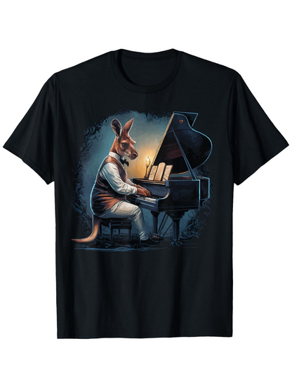 Men's Graphic T-Shirt Warm Light Studio Scene With Kangaroo Playing Grand Piano