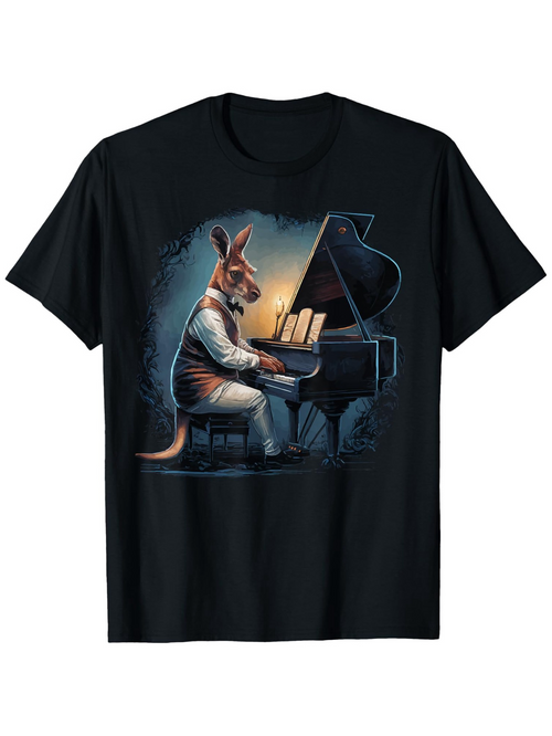 Men's Graphic T-Shirt Warm Light Studio Scene With Kangaroo Playing Grand Piano