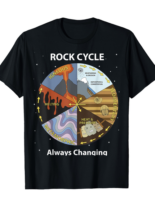 Men's Graphic T-Shirt Rock Cycle With Changing Processes Forming Layers And Volcano Diagram