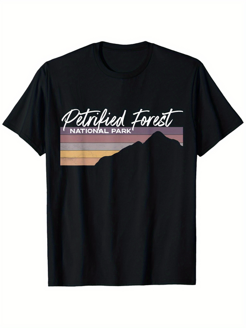 Men's Graphic T-Shirt Petrified Forest National Park Silhouetted Sunset Sky With Distant Mountains