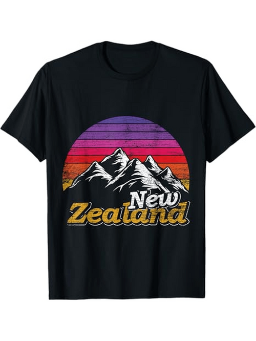 Men's Graphic T-Shirt Retro Sunset With Colorful Mountains Behind New Zealand