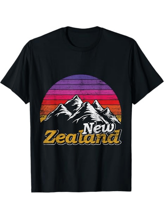Men's Graphic T-Shirt Retro Sunset With Colorful Mountains Behind New Zealand