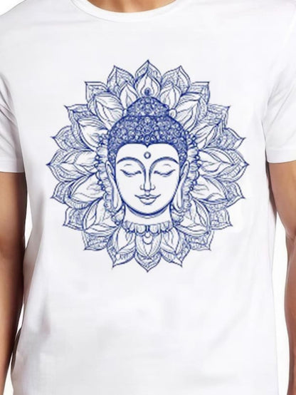 Men's Graphic T-Shirt Sacred Lotus Mandala With Peaceful Meditative Buddha Face Centerpiece