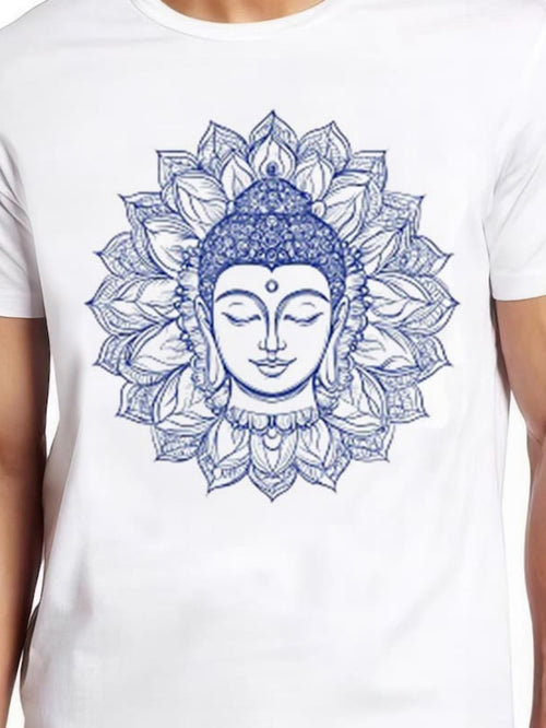 Men's Graphic T-Shirt Sacred Lotus Mandala With Peaceful Meditative Buddha Face Centerpiece