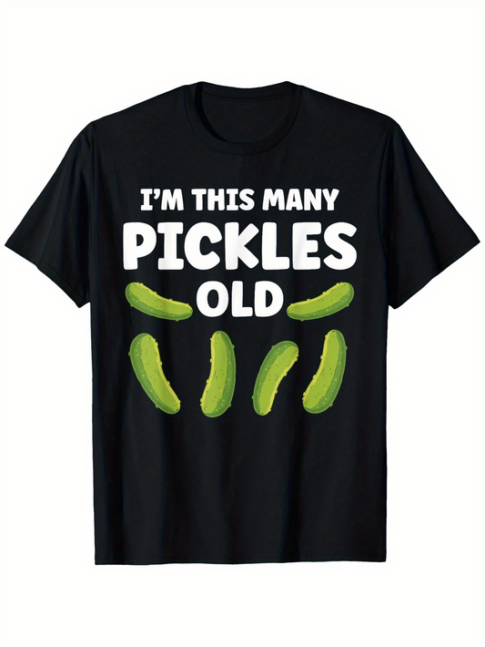 Men's Graphic T-Shirt Im This Many Pickles Old Green Cartoon Pickles Under Funny Birthday Text