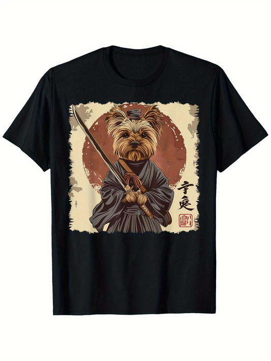 Men's Graphic T-Shirt Traditional Japanese Style Dog Holding Samurai Sword