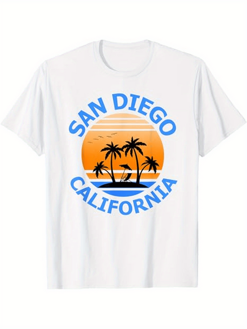 Men's Graphic T-Shirt San Diego California Sunset With Palm Trees At The Beach