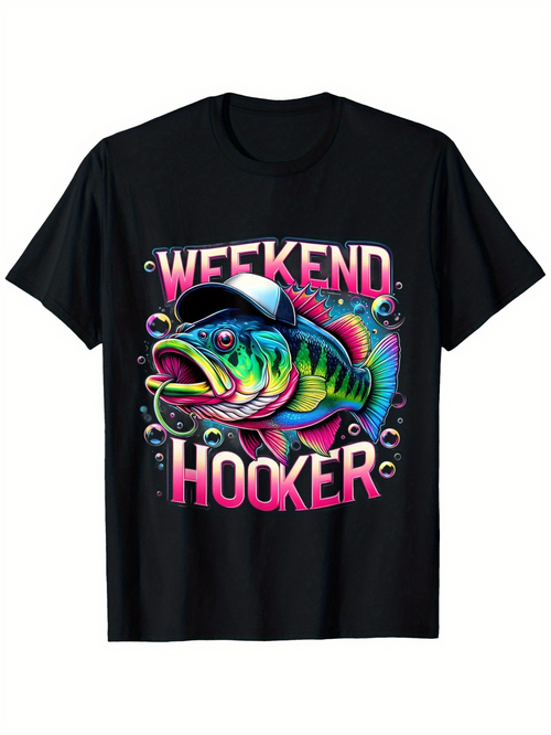 Men's Graphic T-Shirt Weekend Hooker Vibrant Neon Colors With Bubbles Featuring Lively Fish