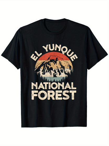 Men's Graphic T-Shirt El Yunque National Forest Retro Sunset With Rugged Mountain Peak T Shirt
