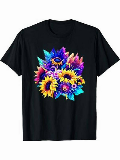 Men's Graphic T-Shirt Vivid Neon Sunflowers In Lush Artistic Color Burst Sunflower