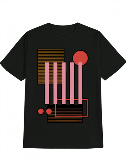 Men's Graphic T-Shirt Retro Geometric Lines And Circles With Layered Modern Shapes