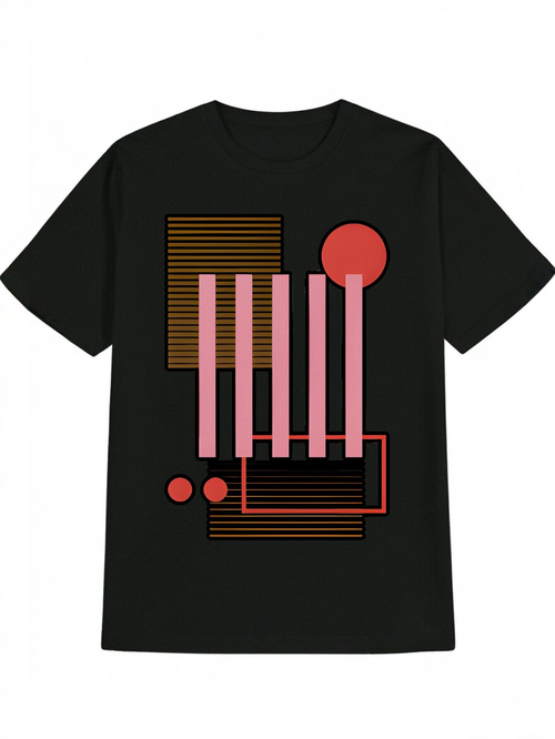 Men's Graphic T-Shirt Retro Geometric Lines And Circles With Layered Modern Shapes