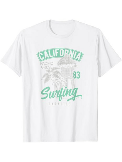 Men's Graphic T-Shirt California Surfing Paradise With Vintage Palm Tree Scenery