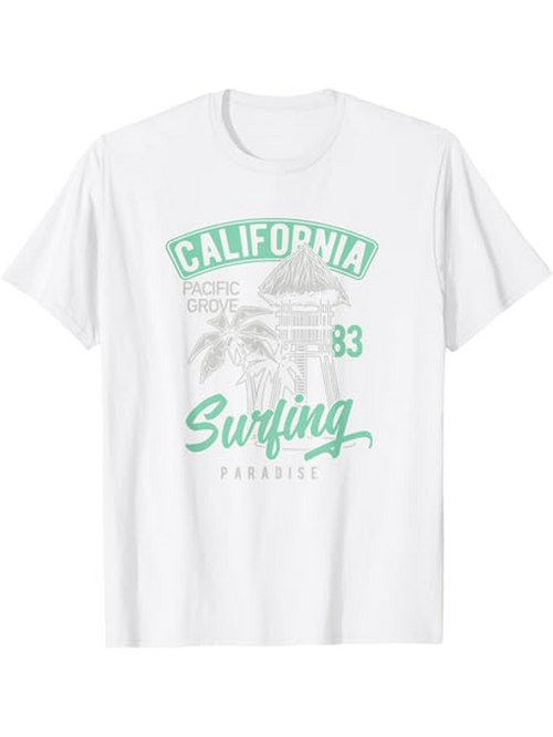 Men's Graphic T-Shirt California Surfing Paradise With Vintage Palm Tree Scenery