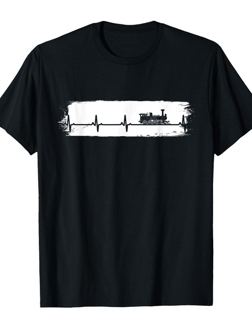 Men's Graphic T-Shirt Heartbeat Line With Silhouette Of Factory And Tall Trees
