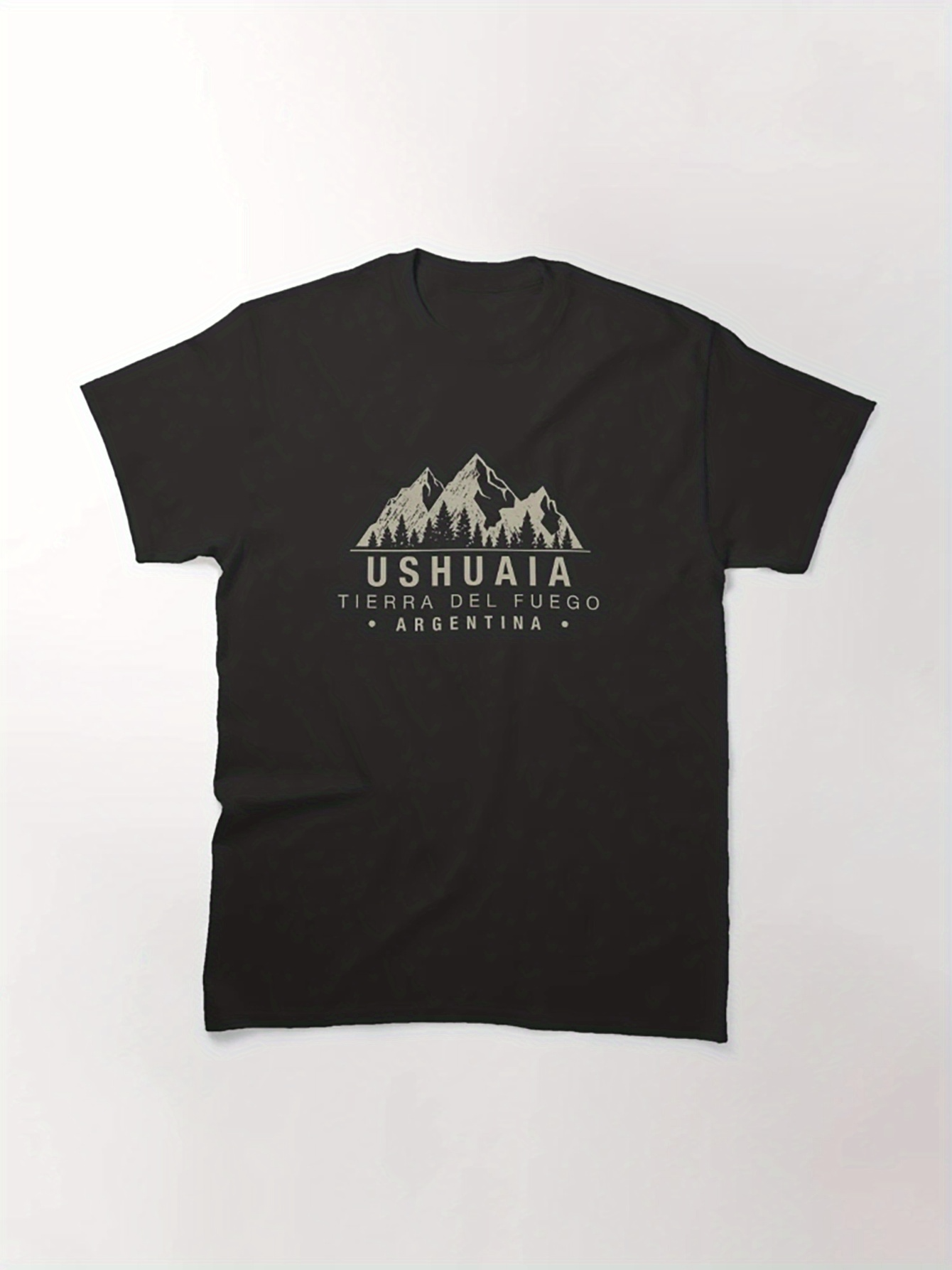 Men's Graphic T-Shirt Mountain Range Silhouette With Sunrise Glowing Above Ushuaia Patagonia T Shirt