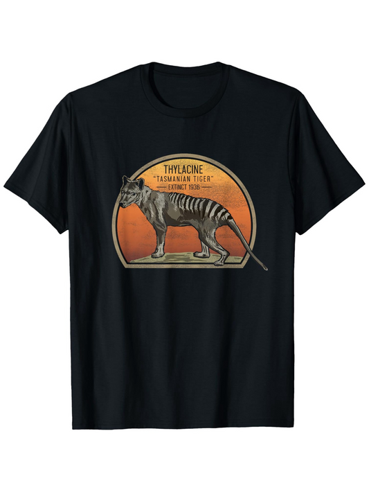 Men's Graphic T-Shirt Vintage Wild Striped Animal Silhouette Sunset Thylacine