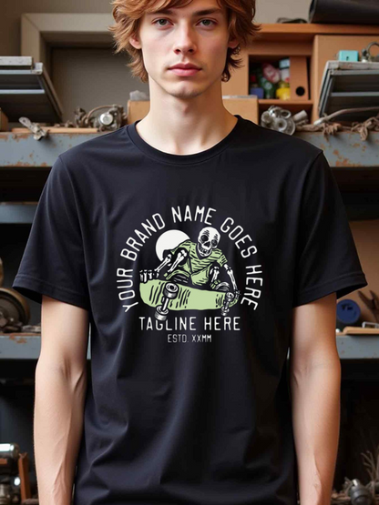 Men's Graphic T-Shirt Your Brand Name Goes Here Futuristic Alien With Helmet Holding Ray Gun