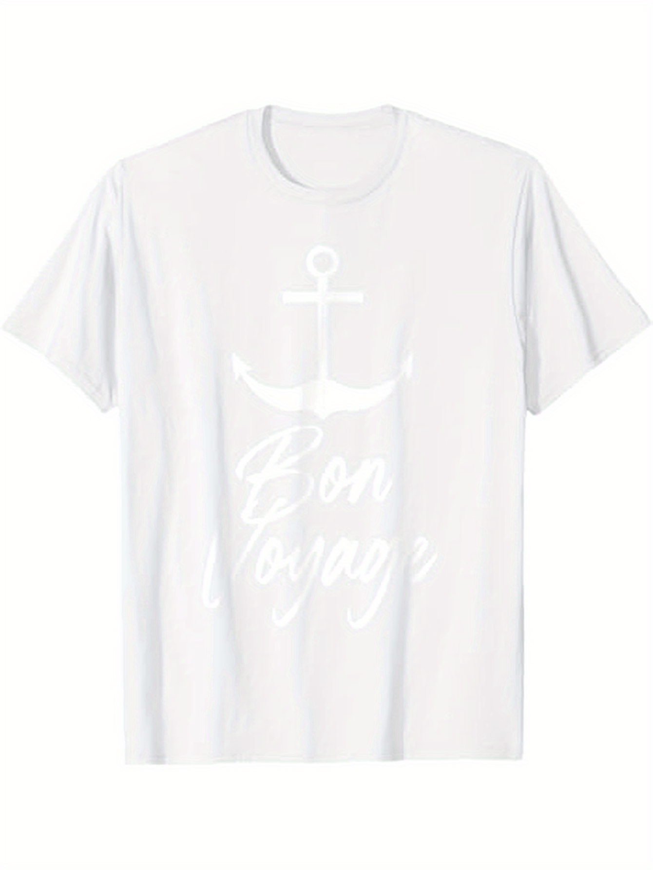 Men's Graphic T-Shirt Bon Voyage Nautical Anchor With Handwritten Text And Seaside White T Shirt
