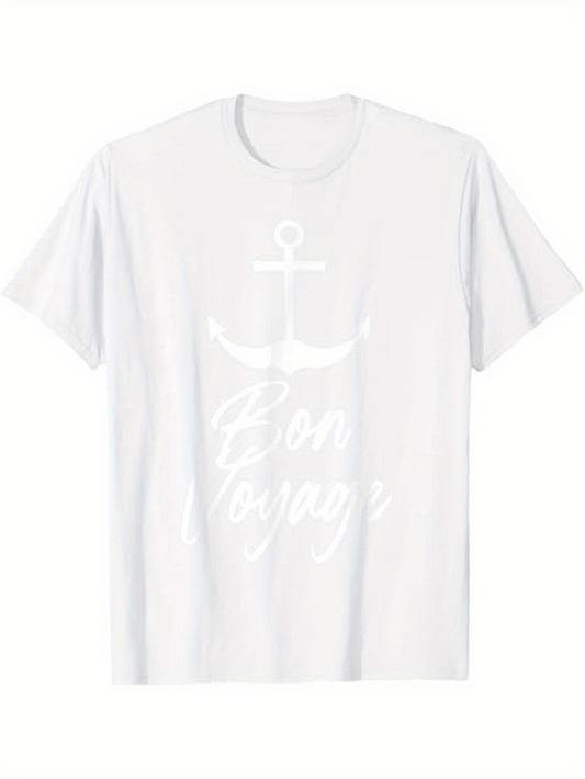 Men's Graphic T-Shirt Bon Voyage Nautical Anchor With Handwritten Text And Seaside White T Shirt