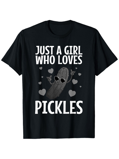 Men's Graphic T-Shirt Just A Girl Who Loves Pickles Cartoon Pickle Surrounded By Playful Hearts With Sunglasses