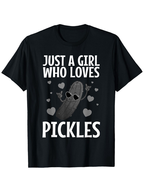 Men's Graphic T-Shirt Just A Girl Who Loves Pickles Cartoon Pickle Surrounded By Playful Hearts With Sunglasses
