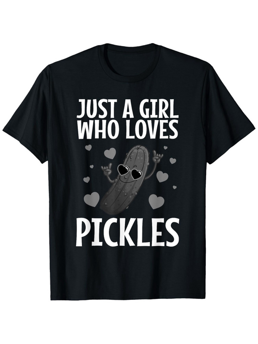 Men's Graphic T-Shirt Just A Girl Who Loves Pickles Cartoon Pickle Surrounded By Playful Hearts With Sunglasses