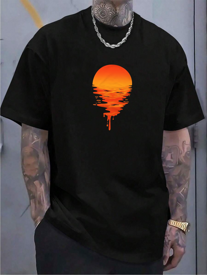 Men's Graphic T-Shirt Glowing Orange Sunset Reflected Over Calm Rippling Waters Sun