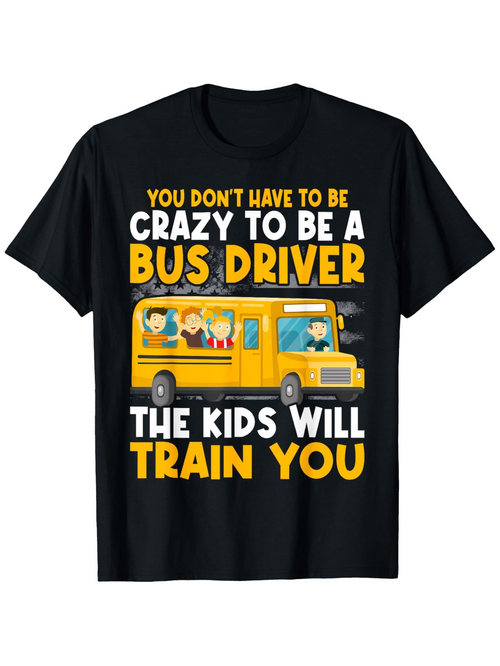 Men's Graphic T-Shirt Funny School Life Yellow Bus With Cartoon Kids Bus Driver