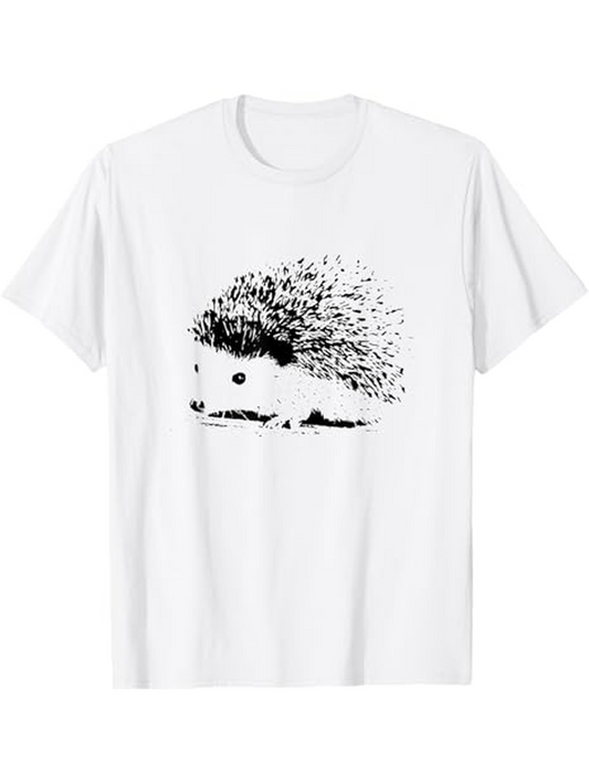 Men's Graphic T-Shirt Delicate Ink Illustration With Shadow Under Soft Fur Hedgehog