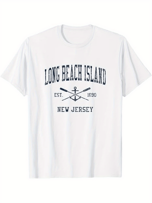 Men's Graphic T-Shirt Long Beach Island New Jersey With Oars And Anchor Motif