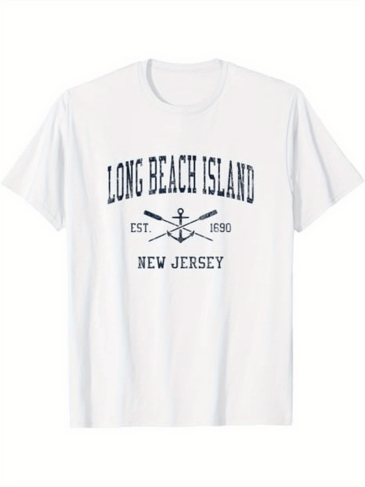 Men's Graphic T-Shirt Long Beach Island New Jersey With Oars And Anchor Motif