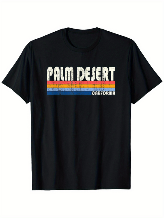 Men's Graphic T-Shirt Palm Desert Vintage Stripes With Retro Colorful Lines California
