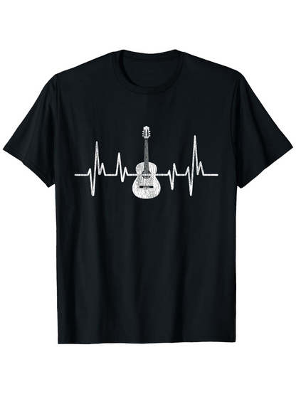 Men's Graphic T-Shirt Heartbeat Rhythm With Stylized Line Art Centered Guitar