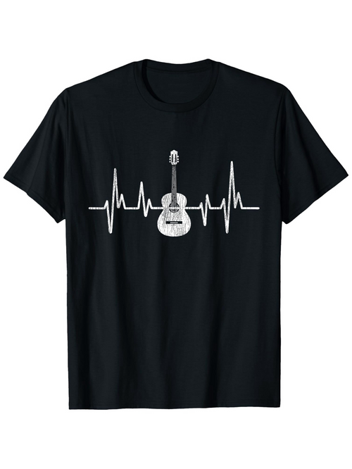 Men's Graphic T-Shirt Heartbeat Rhythm With Stylized Line Art Centered Guitar