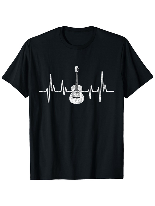 Men's Graphic T-Shirt Heartbeat Rhythm With Stylized Line Art Centered Guitar