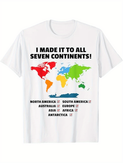 Men's Graphic T-Shirt I Made It To All Seven Continents Colorful World Map With Labeled Continents