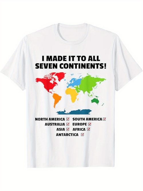 Men's Graphic T-Shirt I Made It To All Seven Continents Colorful World Map With Labeled Continents